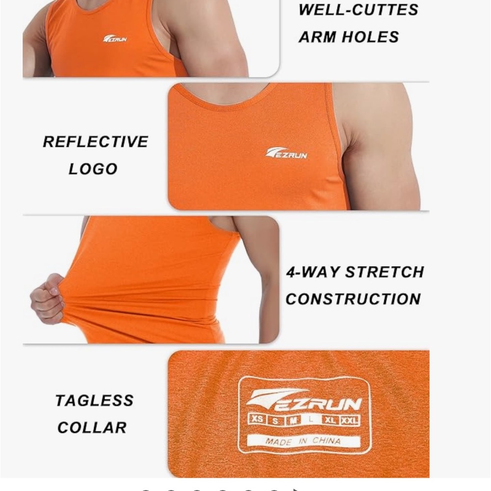 EZRUN Men’s quick dry sport tank 4XL  Orange